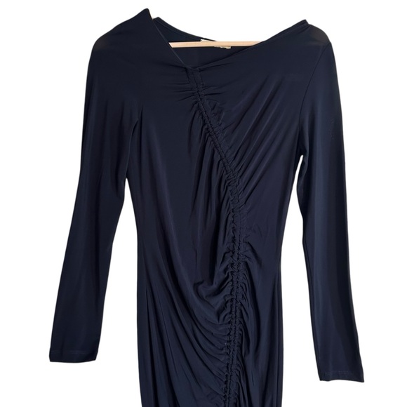 Paloma Wool Gobi Navy Ruched Midi Dress Sz Small Long Sleeve Fitted - Picture 7 of 9